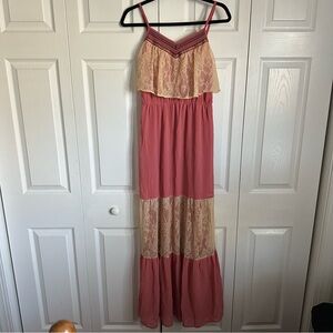 Flying Tomato Womens Maxi Dress Sz L Lace Tiered Boho Beachy Resortwear